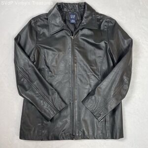 GAP Women's Black Vintage Y2k Genuine Leather Full Zip Jacket Sz L